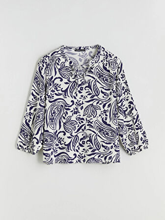 LCWAIKIKI Classic Mavi Bağlamalı Yaka Çiçekli Kadın Bluz