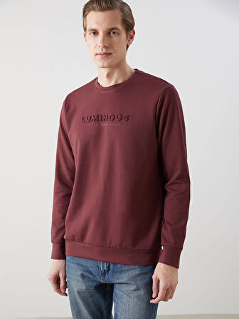 LCWAIKIKI Classic Bordo Bisiklet Yaka Uzun Kollu Baskılı Erkek Sweatshirt