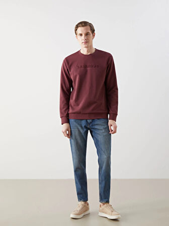 LCWAIKIKI Classic Bordo Bisiklet Yaka Uzun Kollu Baskılı Erkek Sweatshirt