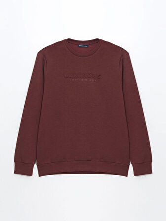LCWAIKIKI Classic Bordo Bisiklet Yaka Uzun Kollu Baskılı Erkek Sweatshirt