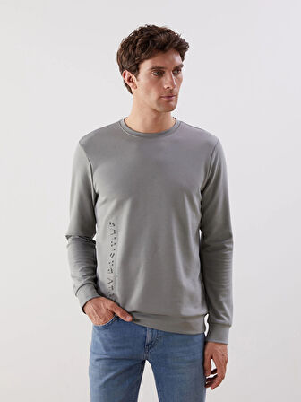 LCWAIKIKI Classic Gri Bisiklet Yaka Uzun Kollu Baskılı Erkek Sweatshirt