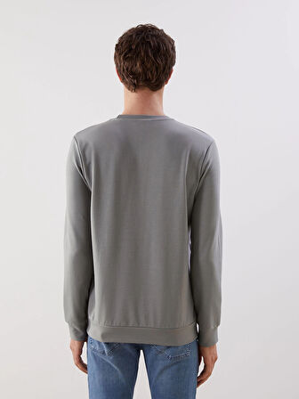 LCWAIKIKI Classic Gri Bisiklet Yaka Uzun Kollu Baskılı Erkek Sweatshirt