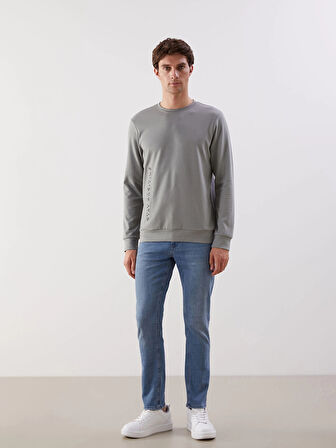 LCWAIKIKI Classic Gri Bisiklet Yaka Uzun Kollu Baskılı Erkek Sweatshirt