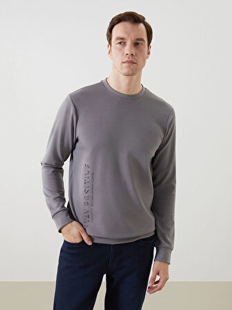 LCWAIKIKI Classic Yeşil Bisiklet Yaka Uzun Kollu Baskılı Erkek Sweatshirt