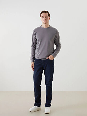 LCWAIKIKI Classic Yeşil Bisiklet Yaka Uzun Kollu Baskılı Erkek Sweatshirt