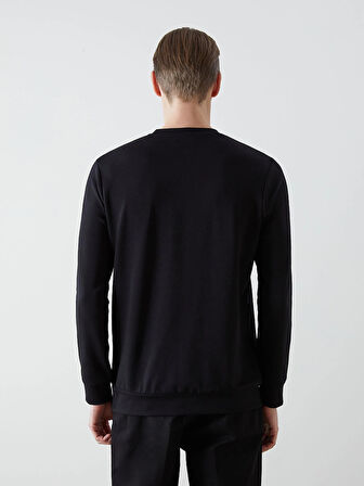 LCWAIKIKI Classic Siyah Bisiklet Yaka Uzun Kollu Baskılı Erkek Sweatshirt