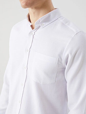 LCWAIKIKI Classic BEYAZ Regular Fit Uzun Kollu Armürlü Erkek Gömlek