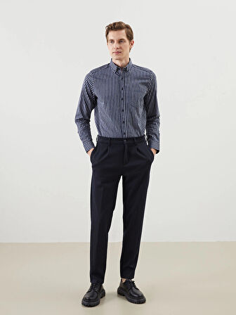 LCWAIKIKI Classic LACİVERT Regular Fit Uzun Kollu Çizgili Erkek Gömlek