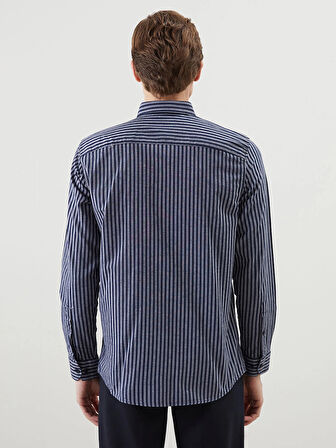 LCWAIKIKI Classic LACİVERT Regular Fit Uzun Kollu Çizgili Erkek Gömlek