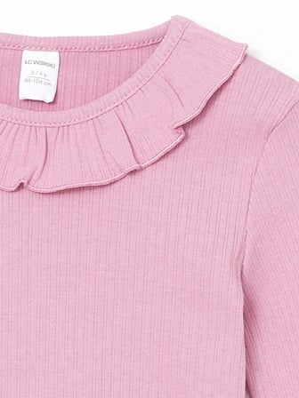 LCW Kids Pembe Bisiklet Yaka Basic Kız Çocuk Tişört