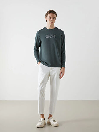 LCWAIKIKI Classic Yeşil Bisiklet Yaka Uzun Kollu Baskılı Erkek Sweatshirt