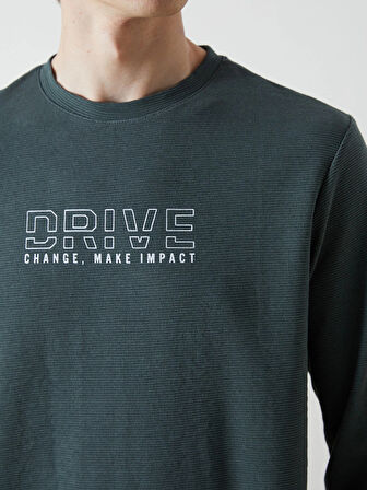 LCWAIKIKI Classic Yeşil Bisiklet Yaka Uzun Kollu Baskılı Erkek Sweatshirt