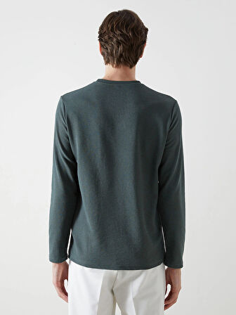 LCWAIKIKI Classic Yeşil Bisiklet Yaka Uzun Kollu Baskılı Erkek Sweatshirt