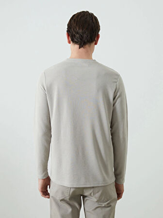 LCWAIKIKI Classic Bej Bisiklet Yaka Uzun Kollu Baskılı Erkek Sweatshirt