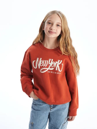 LCW Kids Turuncu Bisiklet Yaka Kız Çocuk Sweatshirt