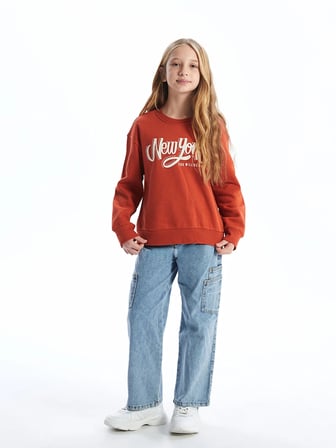 LCW Kids Turuncu Bisiklet Yaka Kız Çocuk Sweatshirt