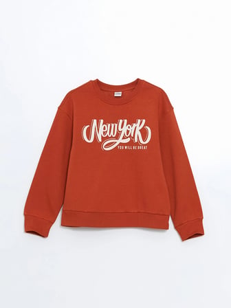 LCW Kids Turuncu Bisiklet Yaka Kız Çocuk Sweatshirt
