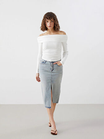 LCW Vision İNDİGO Dar Fit Kadın Jean Etek