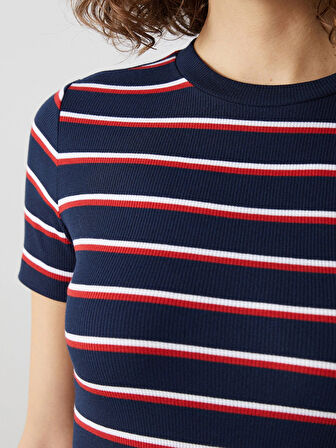 LCW Vision LACİVERT Bisiklet Yaka Çizgili Kadın Elbise