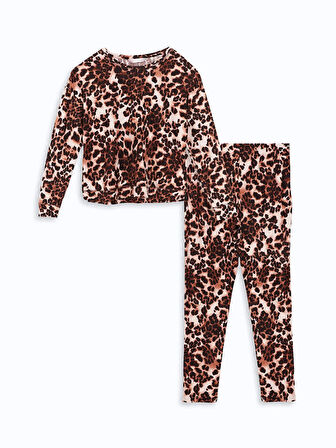 Bisiklet Yaka Leopar Desenli Polar Kadın Pijama Takımı_W4L555Z8-LQY_8684681317859_M