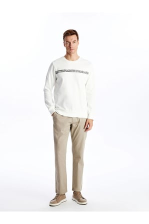 Lcwk Bisiklet Yaka Uzun Kollu Baskılı Erkek Kalın Sweatshirt