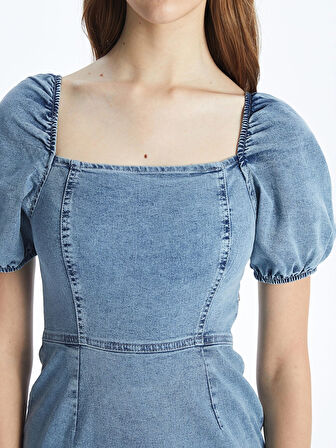 XSIDE Mavi Kare Yaka Kadın Jean Elbise