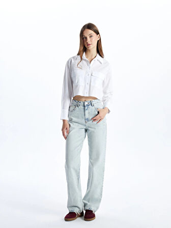 XSIDE BEYAZ Crop Poplin Kadın Gömlek