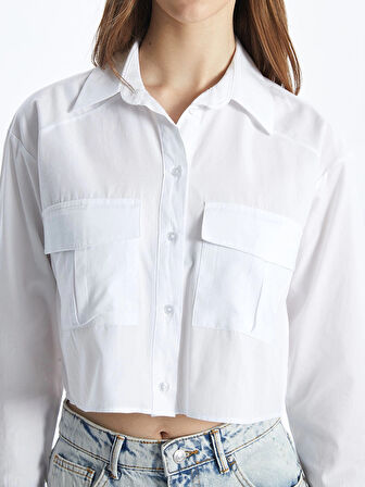 XSIDE BEYAZ Crop Poplin Kadın Gömlek