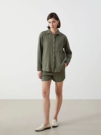 LCW Vision Haki Loose Fit Kadın Gömlek