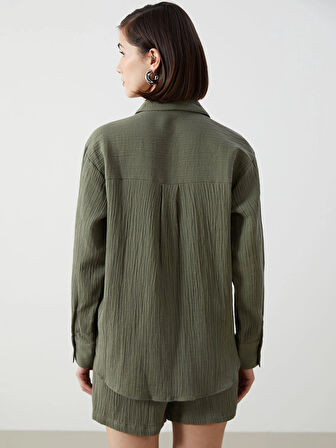 LCW Vision Haki Loose Fit Kadın Gömlek