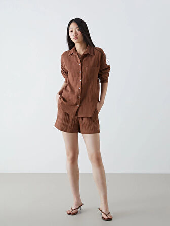 LCW Vision Kahverengi Dokulu Kadın Gömlek