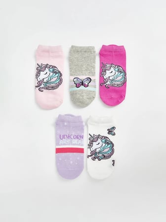 LCW Kids Pembe Desenli Kız Çocuk Patik Çorap 5'li