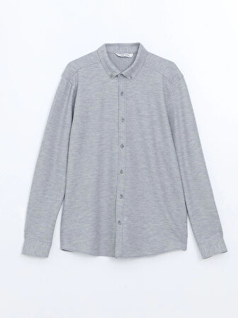 LCW Vision GRİ Slim Fit Uzun Kollu Erkek Dokulu Gömlek