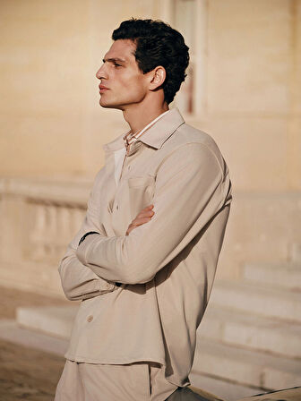 SOUTHBLUE Bej Regular Fit Uzun Kollu Erkek Gömlek Ceket