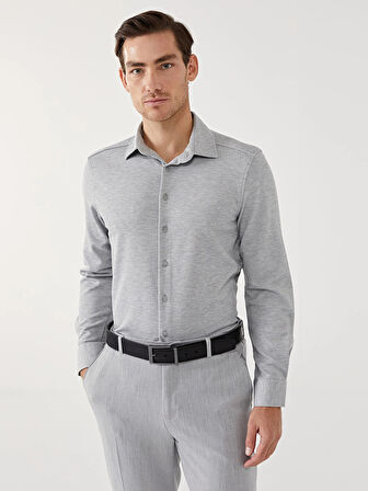 LCW Vision Gri Slim Fit Uzun Kollu Erkek Gömlek