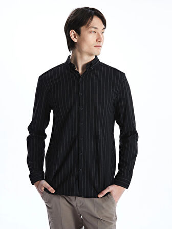 SOUTHBLUE Siyah Slim Fit Uzun Kollu Çizgili Erkek Gömlek