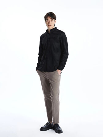 SOUTHBLUE Siyah Slim Fit Uzun Kollu Çizgili Erkek Gömlek