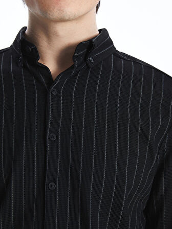 SOUTHBLUE Siyah Slim Fit Uzun Kollu Çizgili Erkek Gömlek