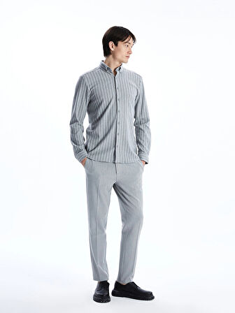 SOUTHBLUE Gri Slim Fit Uzun Kollu Çizgili Erkek Gömlek