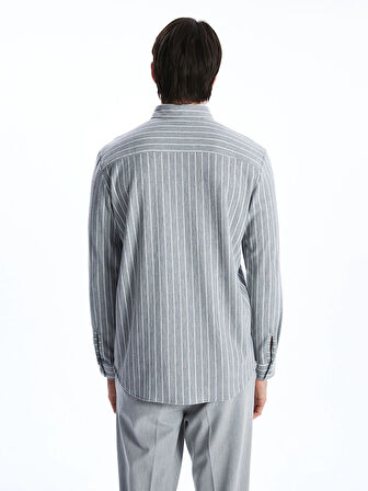 SOUTHBLUE Gri Slim Fit Uzun Kollu Çizgili Erkek Gömlek
