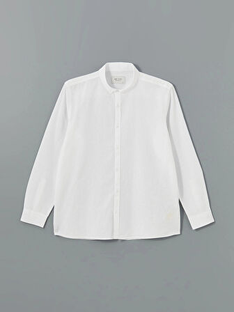 LCW Vision Beyaz Slim Fit Uzun Kollu Keten Karışımlı Erkek Gömlek