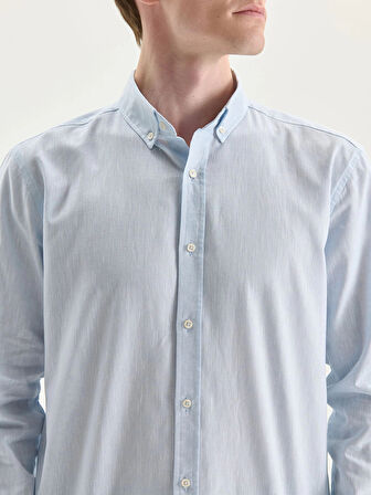 LCW Vision Mavi Regular Fit Uzun Kollu Keten Karışımlı Erkek Gömlek