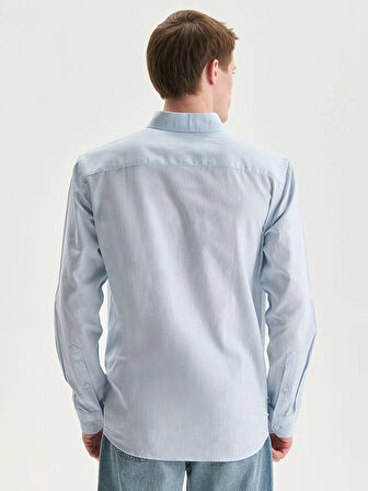 LCW Vision Mavi Regular Fit Uzun Kollu Keten Karışımlı Erkek Gömlek