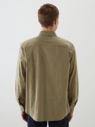 LCW Vision Yeşil Regular Fit Uzun Kollu Keten Karışımlı Erkek Gömlek