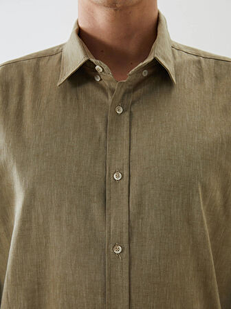LCW Vision Yeşil Regular Fit Uzun Kollu Keten Karışımlı Erkek Gömlek
