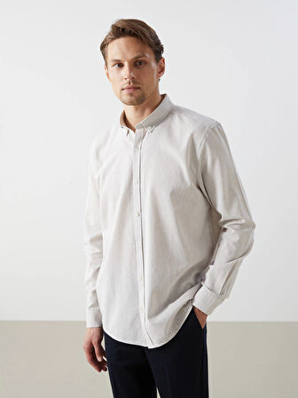 LCW Vision Bej Regular Fit Uzun Kollu Keten Karışımlı Erkek Gömlek