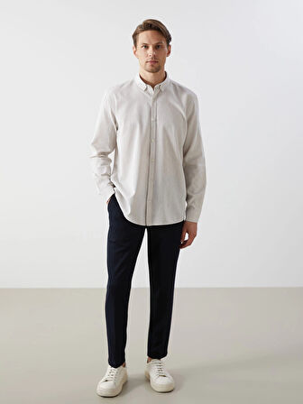 LCW Vision Bej Regular Fit Uzun Kollu Keten Karışımlı Erkek Gömlek