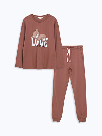 Bisiklet Yaka Baskılı Kadın Pijama Takımı_W4G489Z8-H1K_8684681405266_M