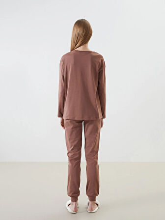 Bisiklet Yaka Baskılı Kadın Pijama Takımı_W4G489Z8-H1K_8684681405297_S