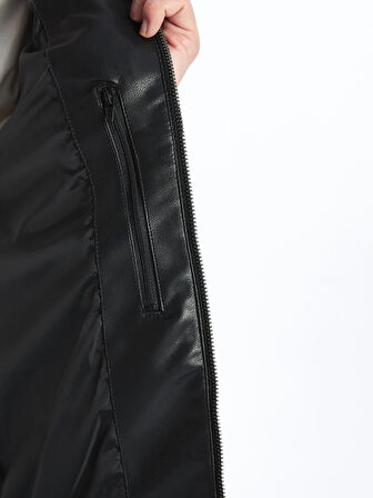 XSIDE Siyah Slim Fit Kapüşonlu Erkek Deri Görünümlü Mont